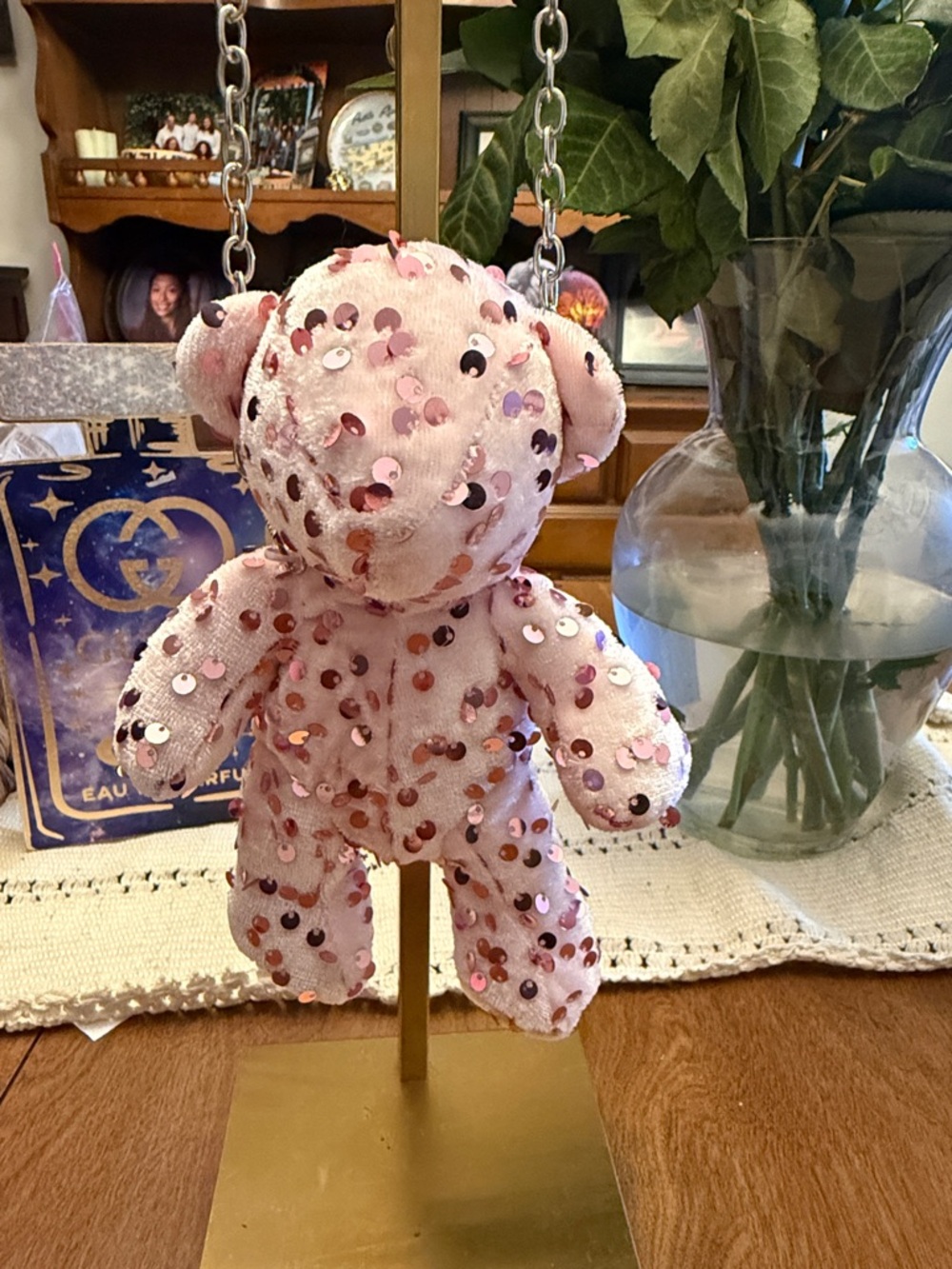 Pink Sequin Teddy Bear Hanging Ornament - Home Accents